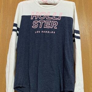 Hollister Kids Navy and Cream Long Sleeve Tee